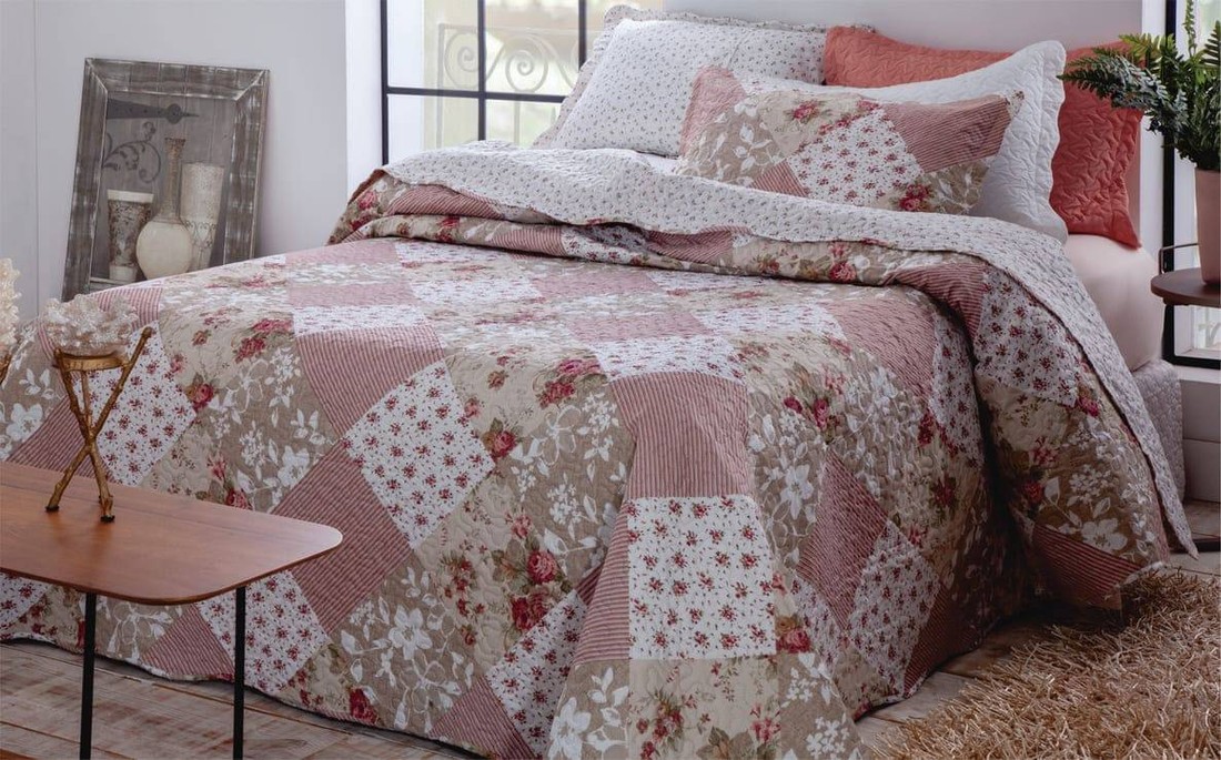 Kit 1 Cobre-leito Casal Bouti Microfibra Ultrasonic Estampada 2,20 x 2,40 m + 2 Porta-travesseiros - Flora