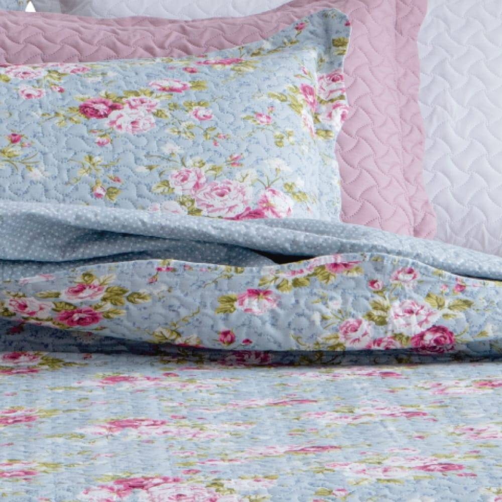 Kit  Cobre-leito Casal Bouti Microfibra Ultrasonic Estampada 2,20 x 2,40 m + 2 Porta-travesseiros - Emma