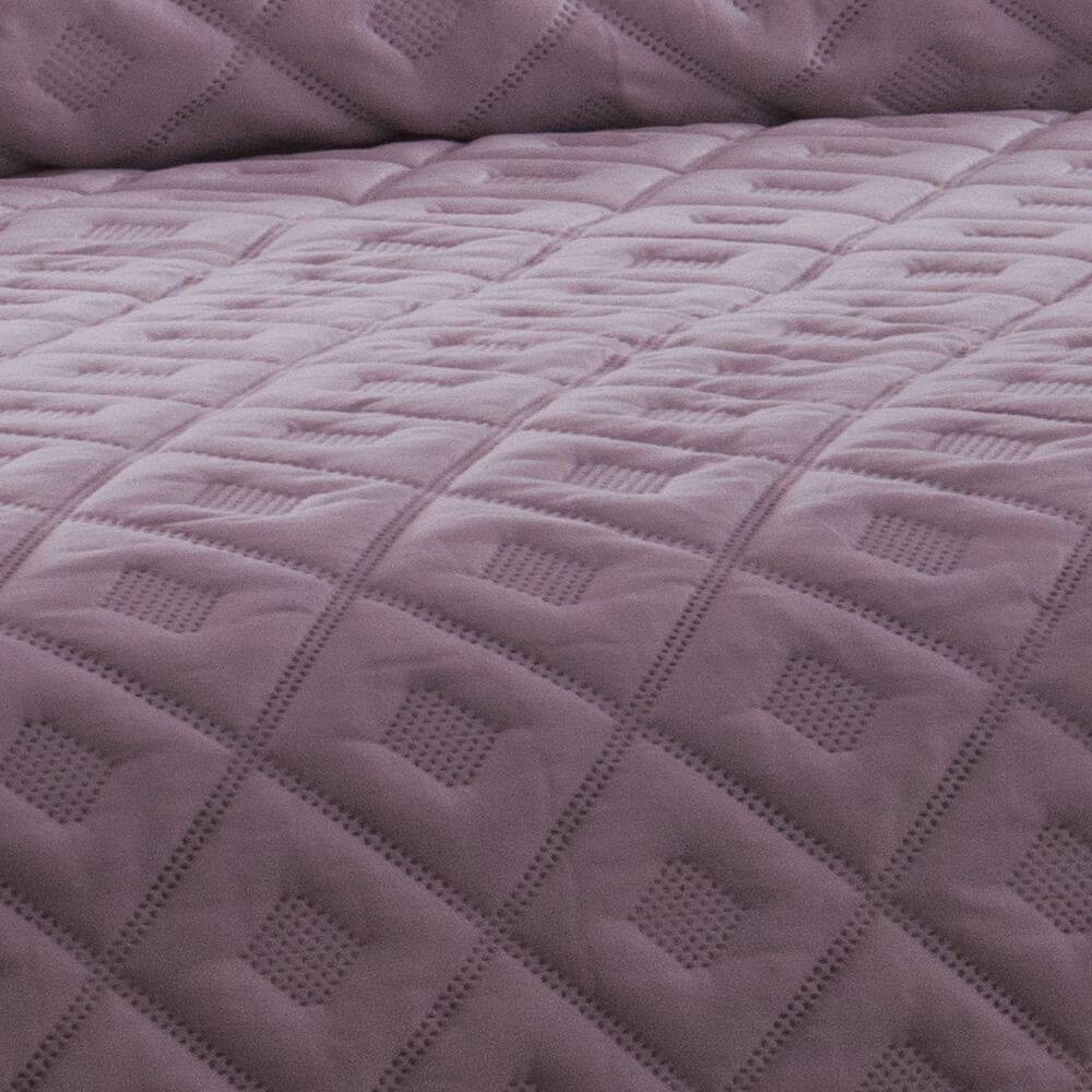 Kit 1 Colcha Queen Boutis Microfibra Ultrasonic + 2 Porta-Travesseiros Violeta