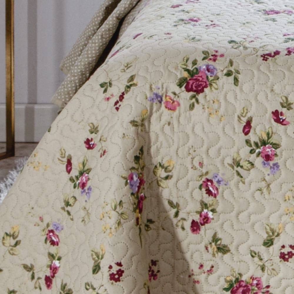 Kit  Cobre-leito Casal Bouti Microfibra Ultrasonic Estampada 2,20 x 2,40 m + 2 Porta-travesseiros - Berta