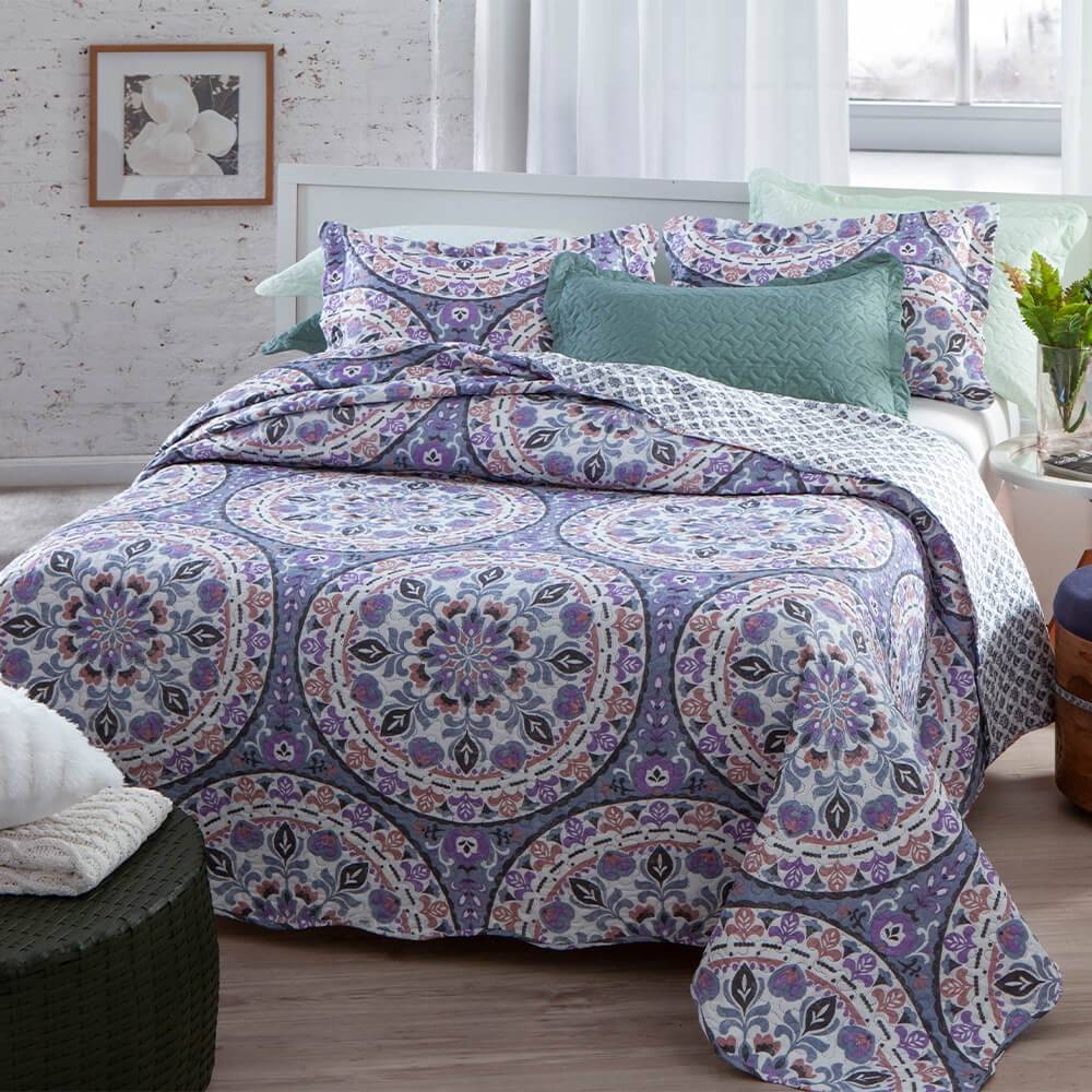 Kit 3 Peças Cobre leito Casal Bouti Microfibra Ultrasonic Estampada + 2 Porta-travesseiros - Erica