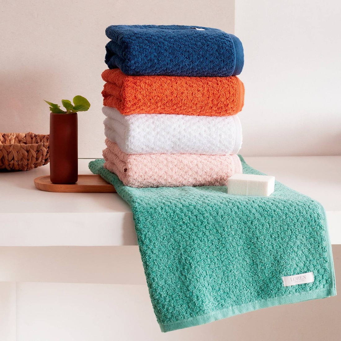 Jogo Toalhas de Banho 5 Peças Carré 100% algodão  Loren Jogo Toalhas de Banho 5 Peças Carré 100% algodão  Loren