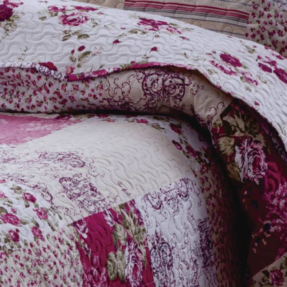 Kit 1 Cobre-leito King Bouti Microfibra Ultrasonic Estampada 2,60 x 2,80 m + 2 Porta-travesseiros -Cris