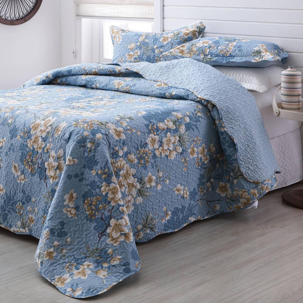 Kit  Cobre-leito Casal Bouti Microfibra Ultrasonic Estampada 2,20 x 2,40 m + 2 Porta-travesseiros - Gertrude