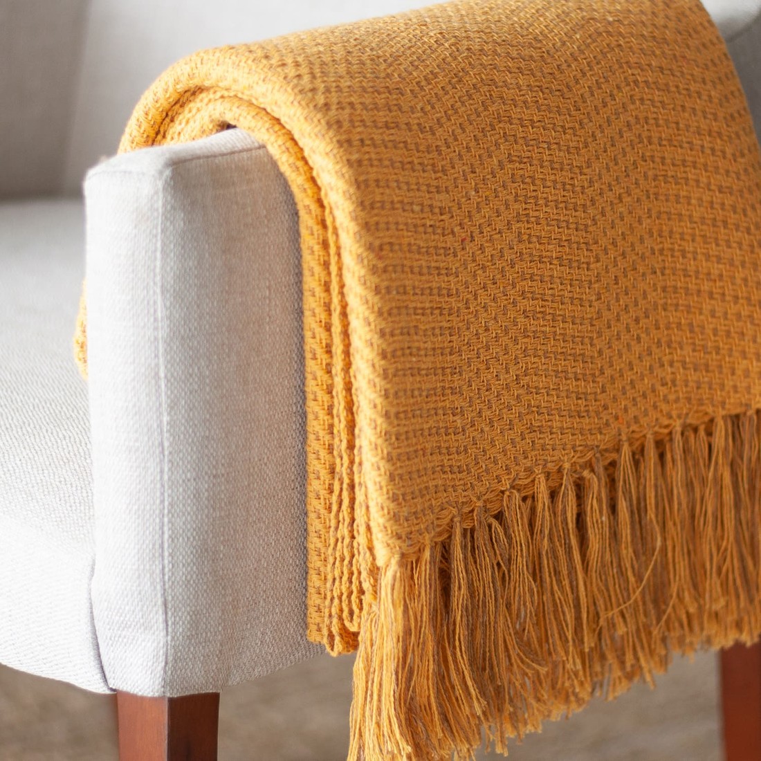 Manta De Sofá Artesanal Astral 1,20m x 1,80m Amarelo Ouro