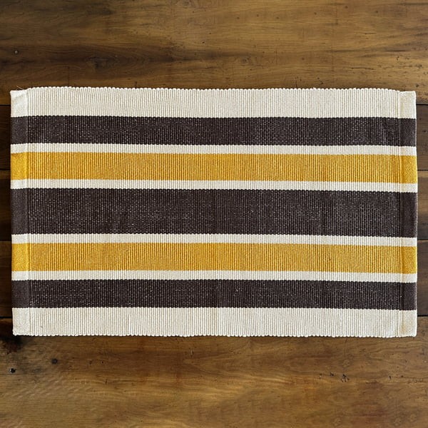 Tapete Passadeira Trama Basic Listrado Marrom e Mostarda - 80cm x 50cm