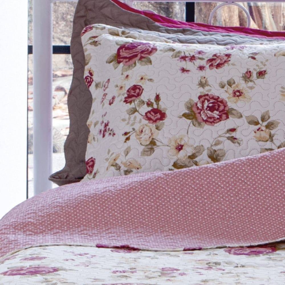 Kit  Cobre-leito King Bouti Microfibra Ultrasonic Estampada 2,60 x 2,80 m + 2 Porta-travesseiros - Margaret