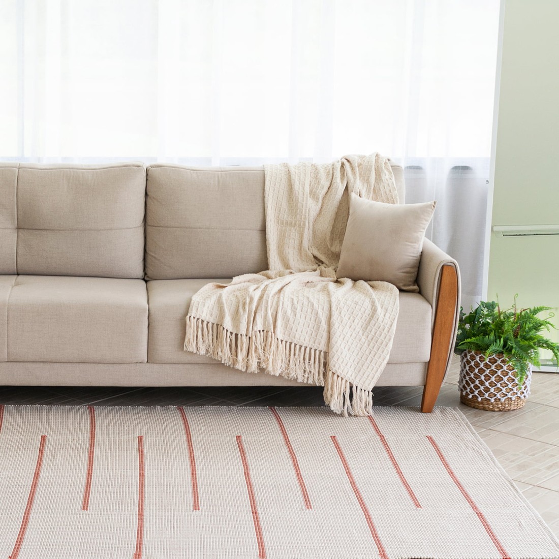 Tapete Artesanal Trama Basic Grande para Sala Listras Simples Terracota 1,50x3,00