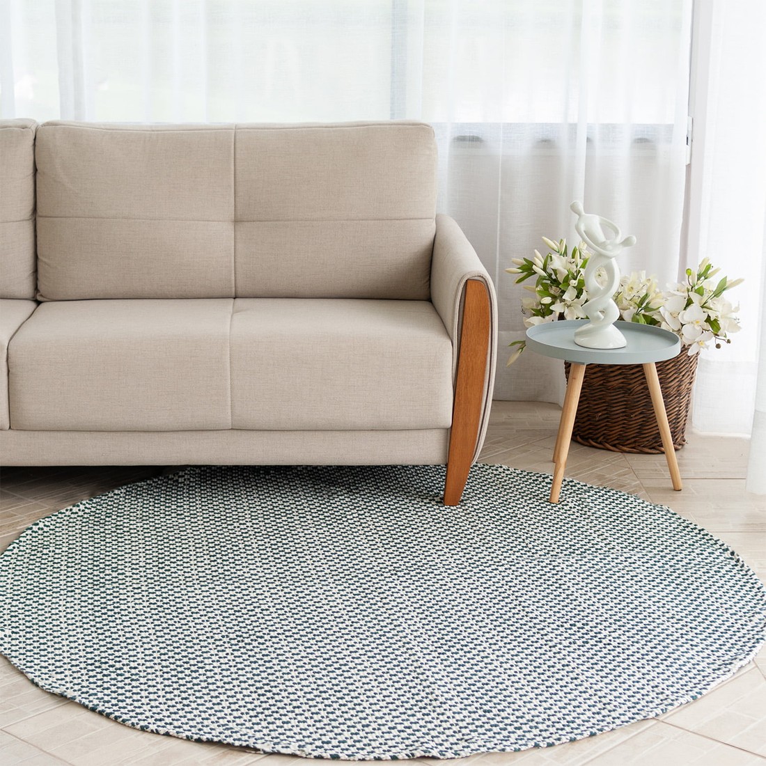 Tapete Redondo para Sala 2,00m de Algodão Contemporâneo Pilão Verde Tapete Redondo para Sala 2,00m de Algodão Contemporâneo Pilão Verde