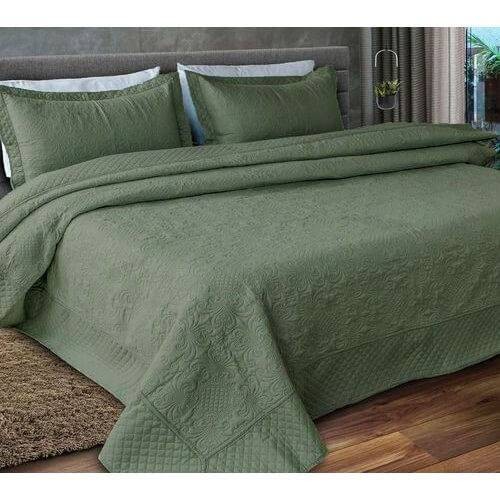 Kit 1 Colcha King Provence Microfibra Matelacê Ultrasonic + 2 Porta-Travesseiros 2,60 x 2,80m - Verde