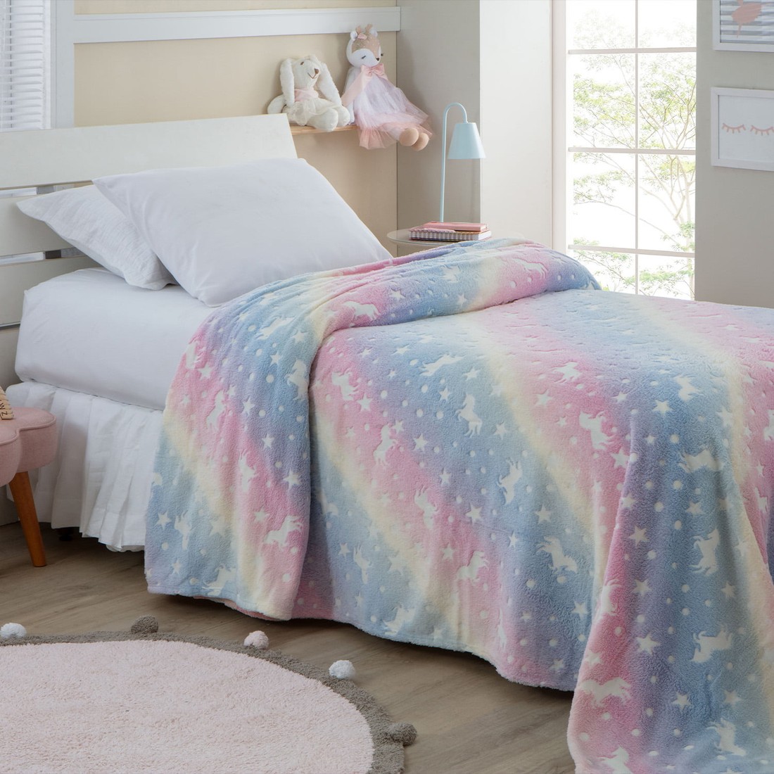 Manta Infantil Solteiro Microfibra Soft Brilha no Escuro - Unicornio Manta Infantil Solteiro Microfibra Soft Brilha no Escuro - Unicornio