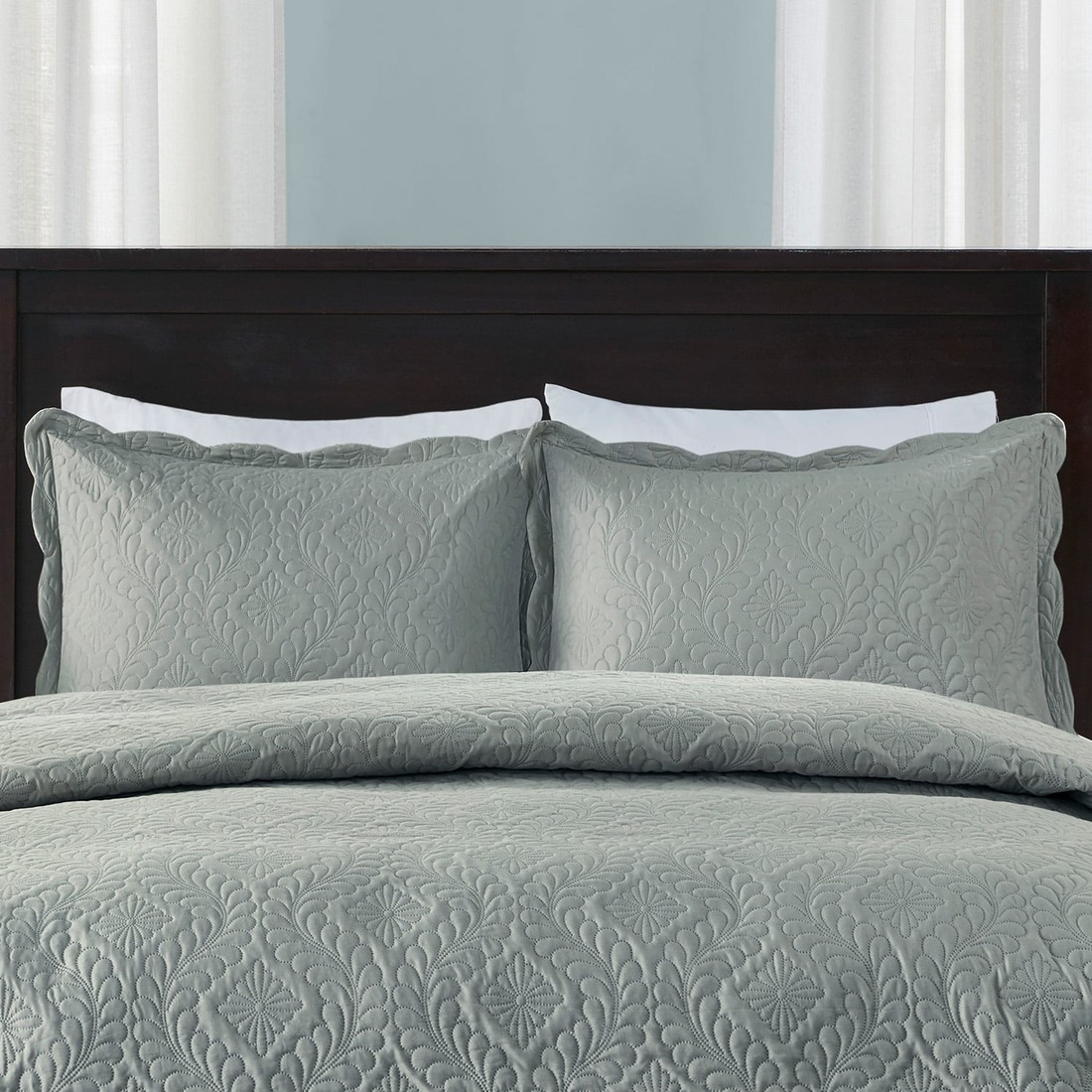 Kit 2 Porta Travesseiros Matelasse 150 Fios Microfibra 70x50cm com Aba Americana Elegance Cinza Kit 2 Porta Travesseiros Matelasse 150 Fios Microfibra 70x50cm com Aba Americana Elegance Cinza