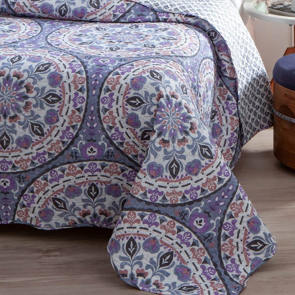 Kit 3 Peças Cobre leito Casal Bouti Microfibra Ultrasonic Estampada + 2 Porta-travesseiros - Erica