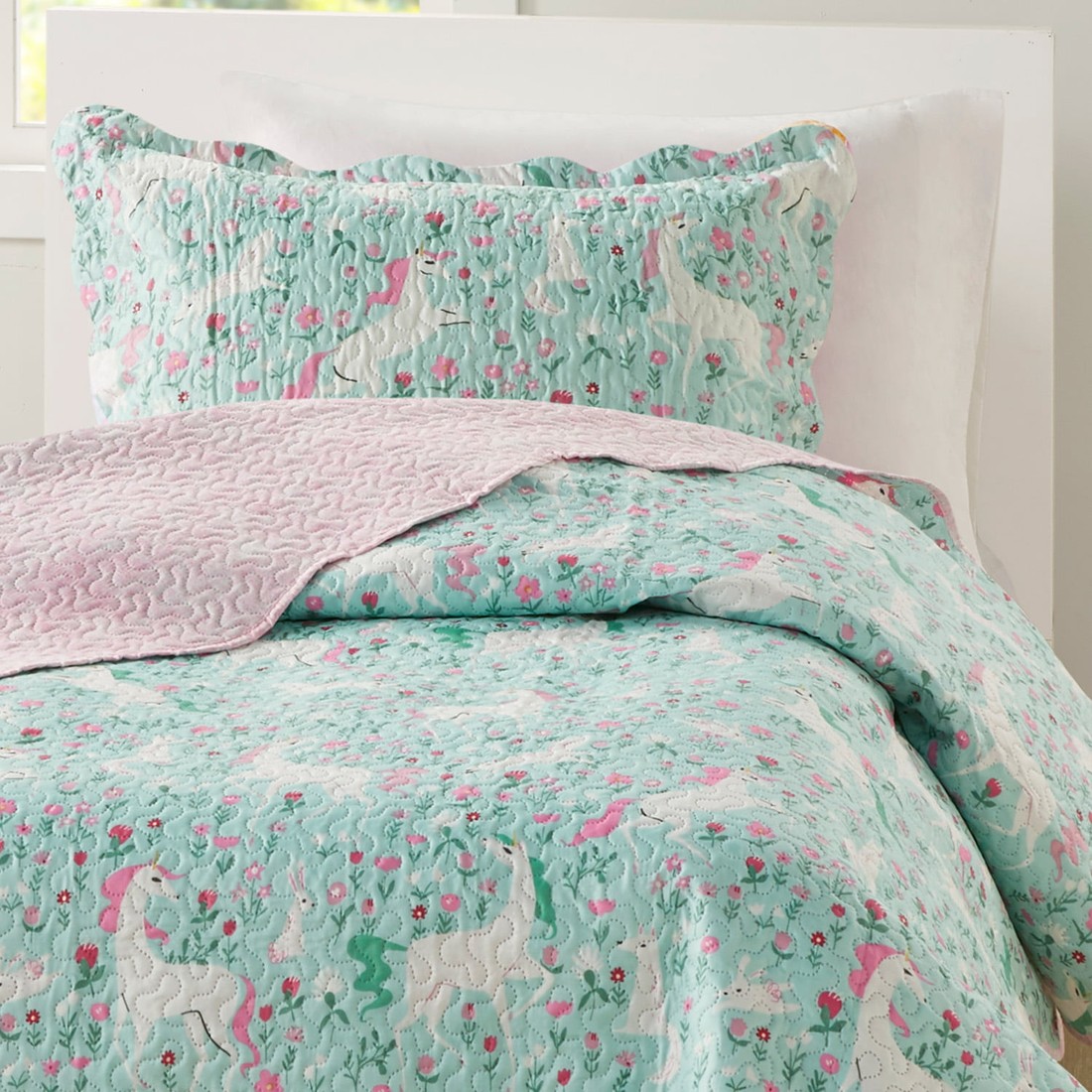 Kit Cobre Leito Colcha Infantil 2 Peças Solteiro Estampada Unicornio