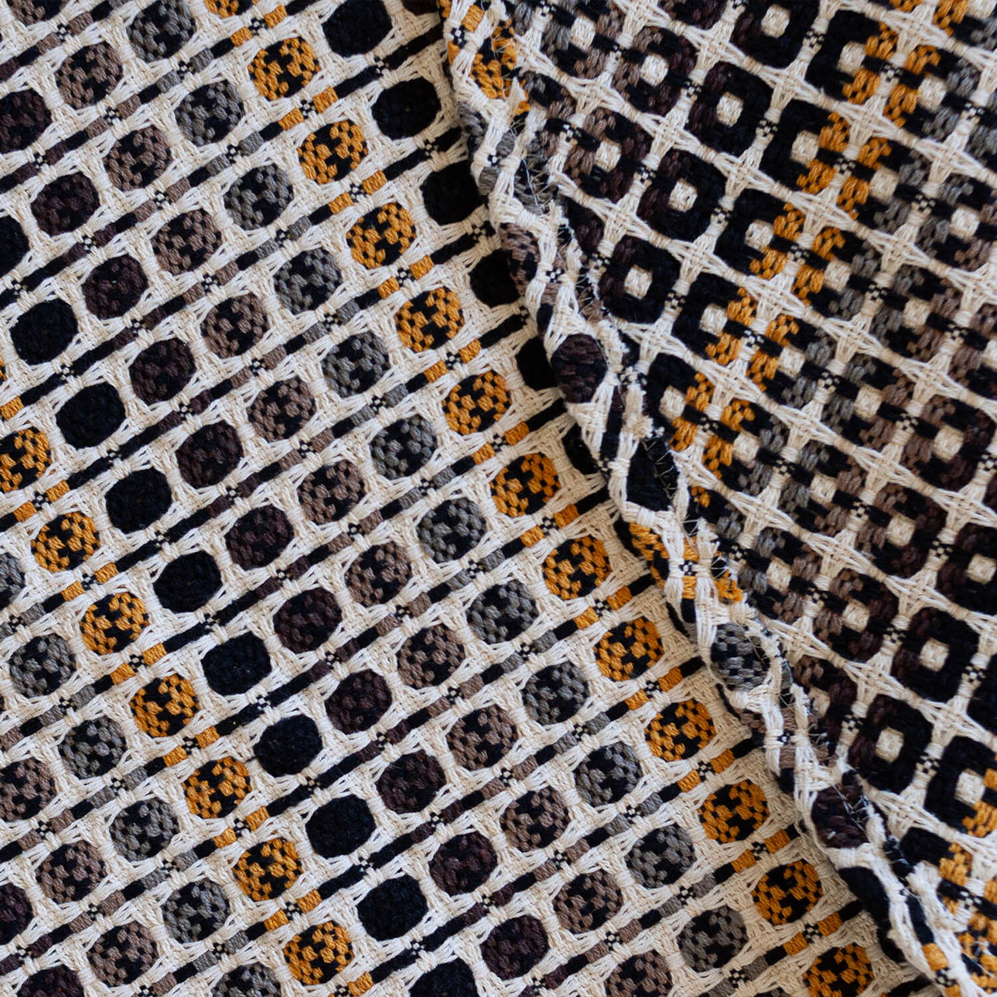 Tapete para Sala de Algodão Indiano Preto e Mostarda Color Redondo 1,5m Tapete para Sala de Algodão Indiano Preto e Mostarda Color Redondo 1,5m