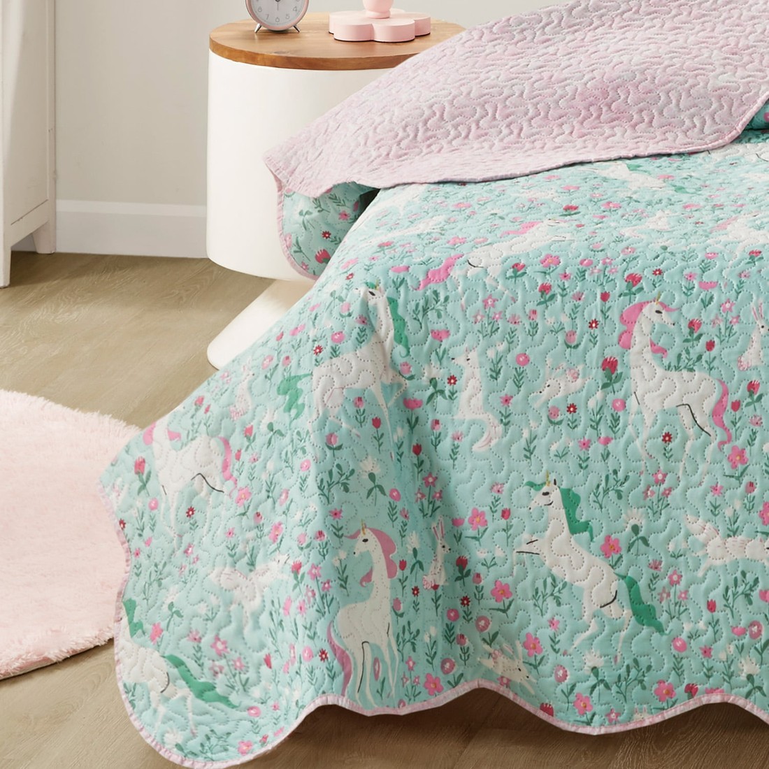 Kit Cobre Leito Colcha Infantil 2 Peças Solteiro Estampada Unicornio