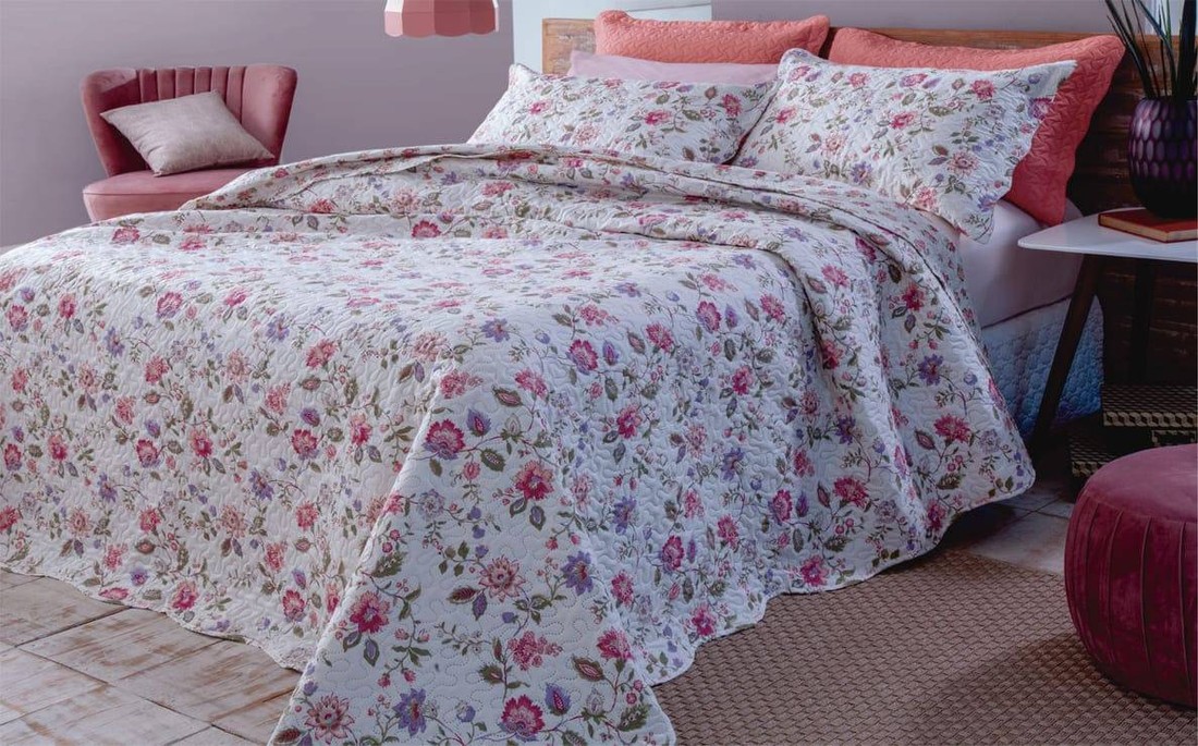 Kit 1 Cobre-leito Queen Bouti Microfibra Ultrasonic Estampada 2,40 x 2,60 m + 2 Porta-travesseiros - Tuka