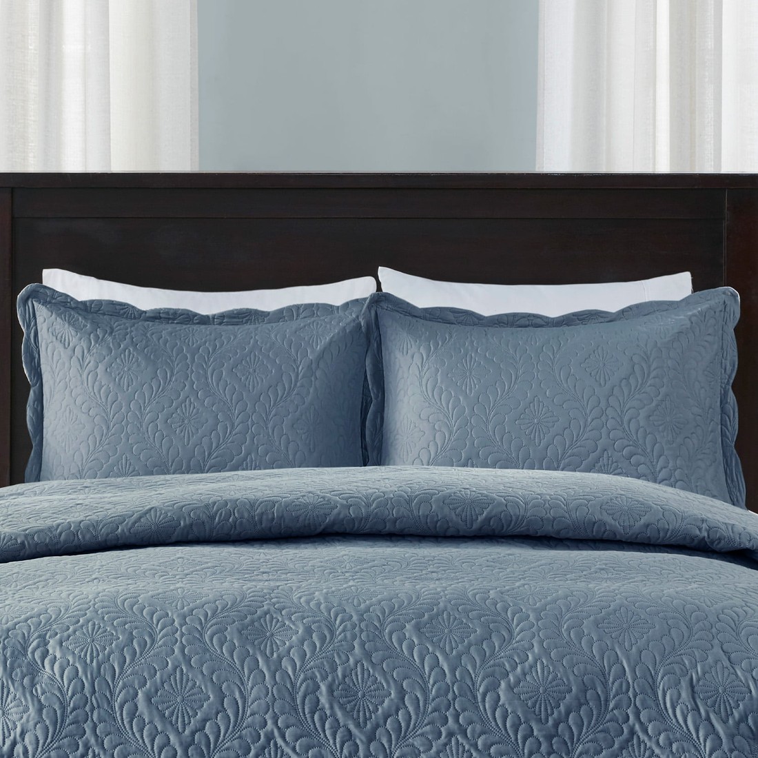 Kit 2 Porta Travesseiros Matelasse 150 Fios Microfibra 70x50cm com Aba Americana Elegance Azul