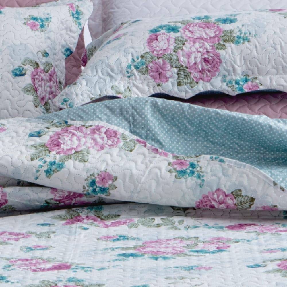 Kit  Cobre-leito Queen Bouti Microfibra Ultrasonic Estampada 2,40 x 2,60 m + 2 Porta-travesseiros - Carolina
