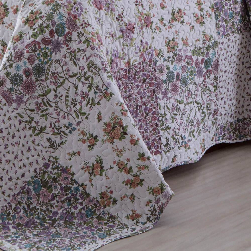 Kit  Cobre leito Casal Bouti Microfibra Ultrasonic Estampada 2,20 x 2,40 m + 2 Porta-travesseiros - Kathrine