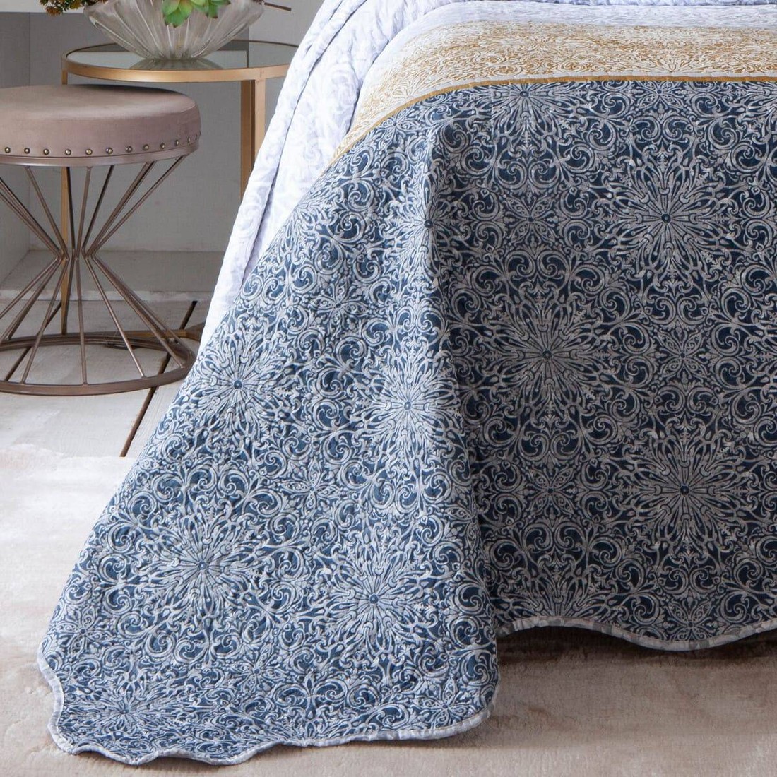 Kit 3 Peças Cobre leito Casal Bouti Microfibra Ultrasonic Estampada + 2 Porta-travesseiros - Ingrid