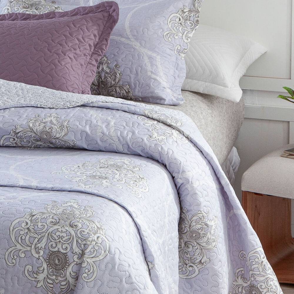 Kit 3 Peças Cobre leito Casal Bouti Microfibra Ultrasonic Estampada + 2 Porta-travesseiros - Hilda