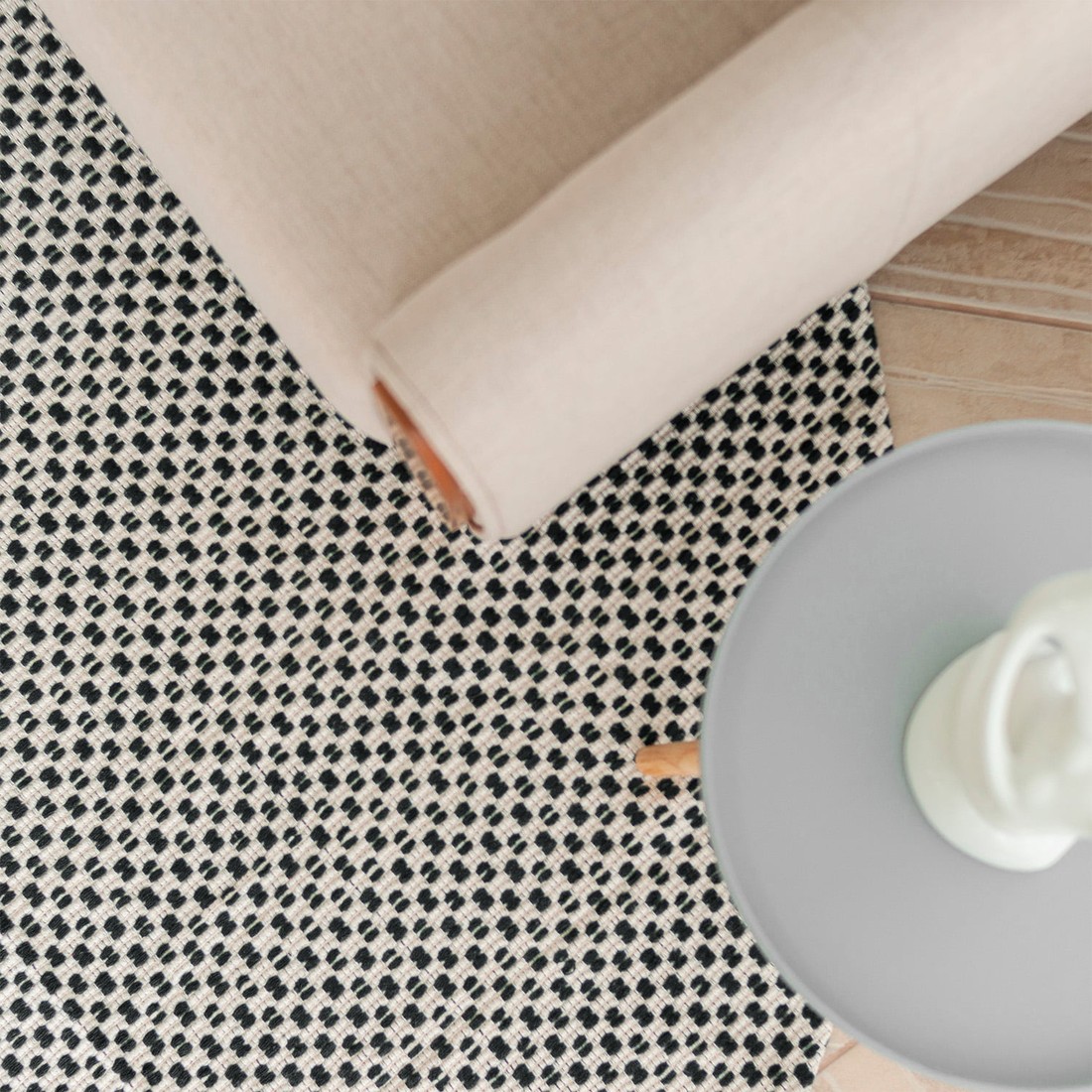 Tapete Redondo para Sala 2,00m de Algodão Contemporâneo Pilão Preto