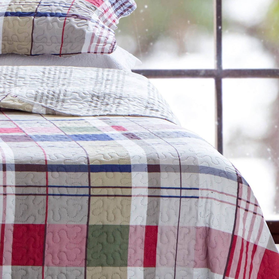 Kit 1 Cobre Leito Colcha Queen 3 Peças Bouti Matelassê Malton Xadrez