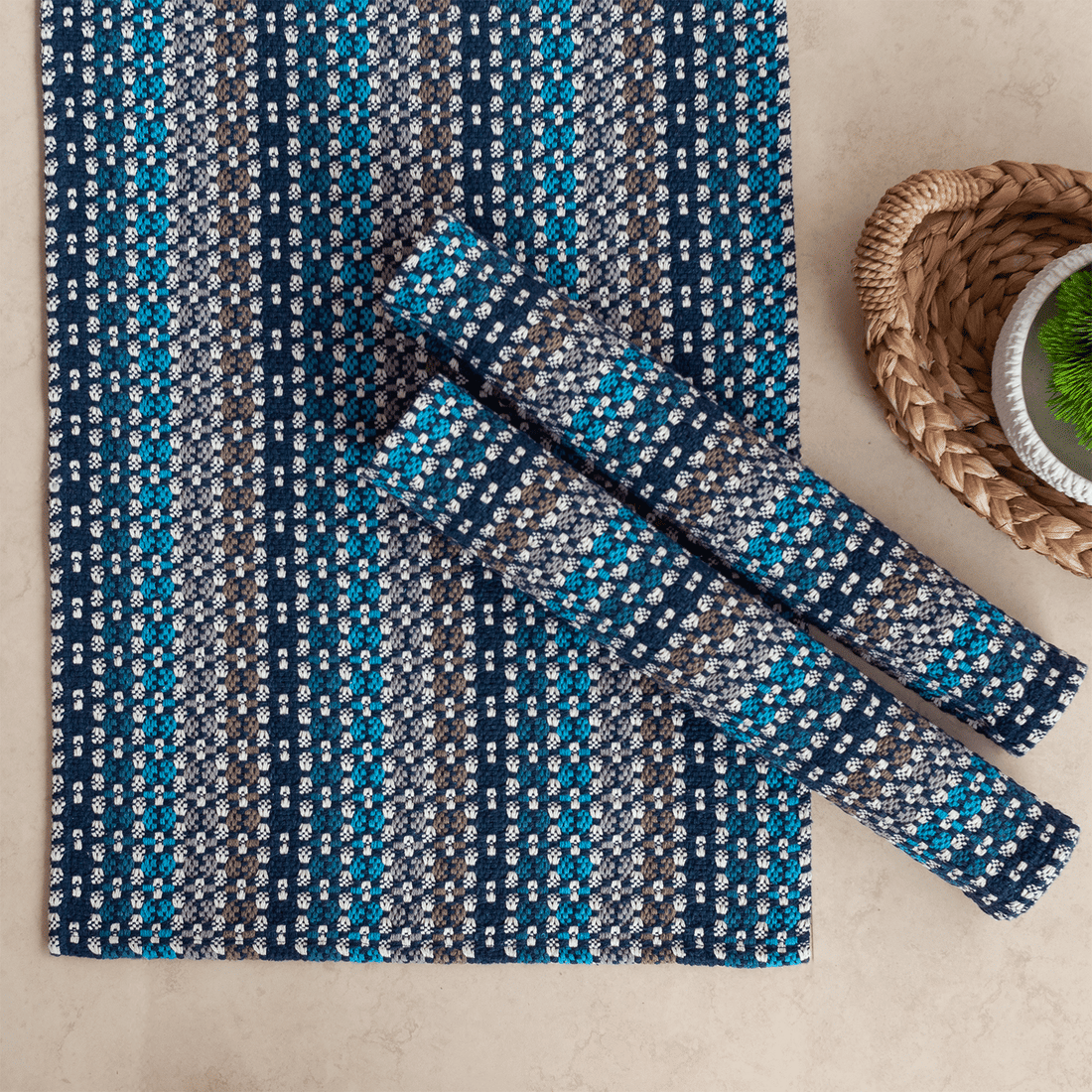 Kit de Cozinha 3 Peças Algodão Indiano Marinho Kit de Cozinha 3 Peças Algodão Indiano Marinho