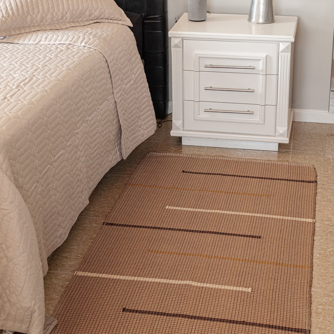 Tapete Passadeira Artesanal de Algodão Trama Basic Listras Cafe com Leite 80x150 Tapete Passadeira Artesanal de Algodão Trama Basic Listras Cafe com Leite 80x150