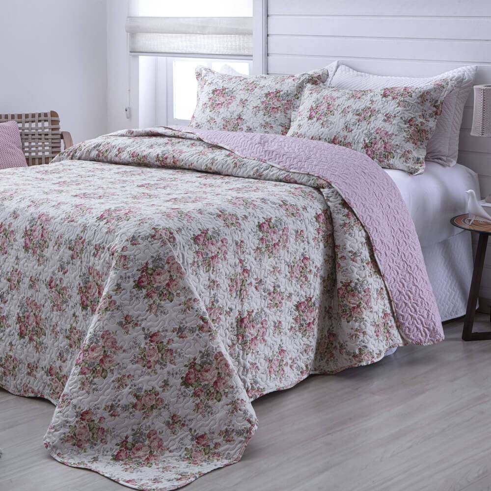 Kit 1 Cobre-leito Solteiro Bouti Microfibra Ultrasonic Estampada 1,80 x 2,20 m + Porta-travesseiros - Judith