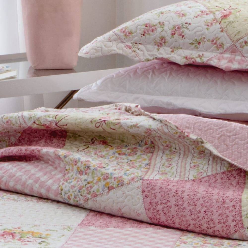 Kit  Cobre-leito Queen Bouti Microfibra Ultrasonic Estampada 2,40 x 2,60 m + 2 Porta-travesseiros - Juliana
