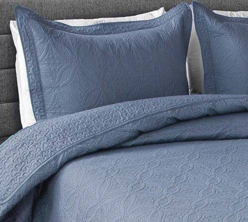 Kit 1 Colcha King Provence Microfibra Matelacê Ultrasonic + 2 Porta-Travesseiros 2,60 x 2,80m - Azul