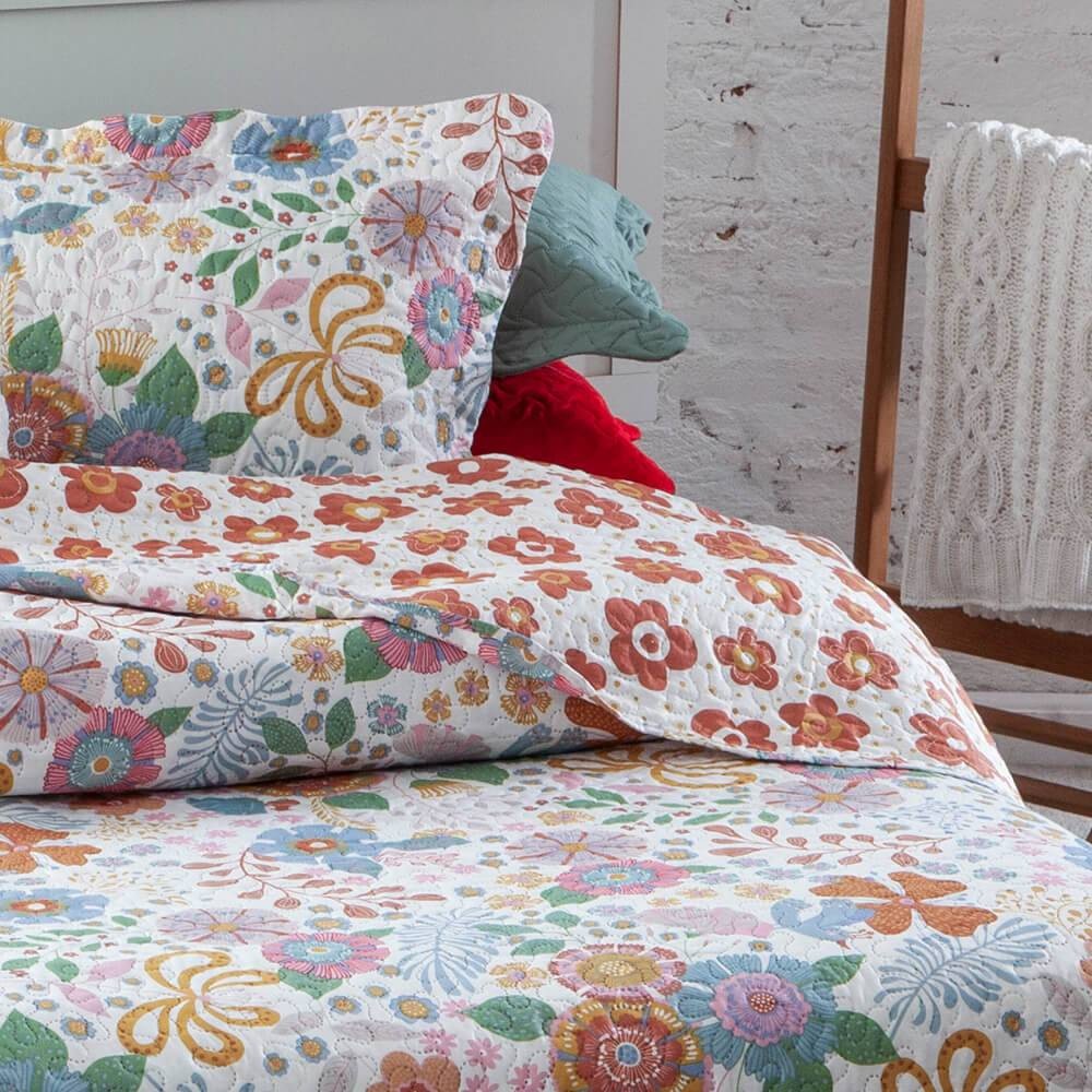 Kit 3 Peças Cobre leito Casal Bouti Microfibra Ultrasonic Estampada + 2 Porta-travesseiros - Edilene