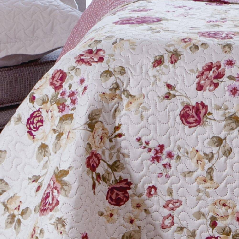 Kit  Cobre-leito Queen Bouti Microfibra Ultrasonic Estampada 2,40 x 2,60 m + 2 Porta-travesseiros - Margaret