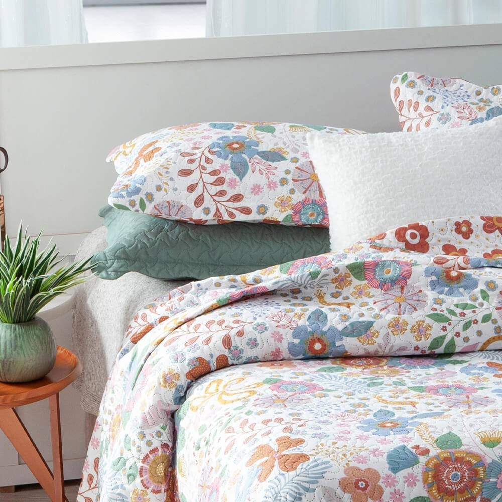 Kit 3 Peças Cobre leito Casal Bouti Microfibra Ultrasonic Estampada + 2 Porta-travesseiros - Edilene