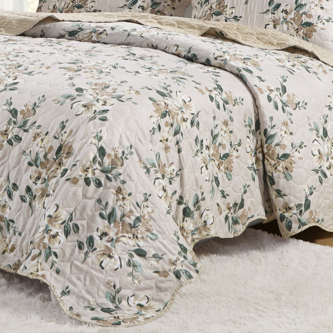 Kit Cobre leito Colcha Queen 3 Peças Bouti Dupla Face Microfibra Costurada - Cora