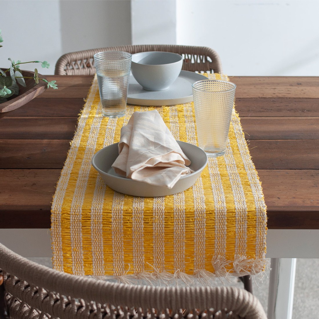Trilho de Mesa em Algodão Lace Amarelo 1,00m
