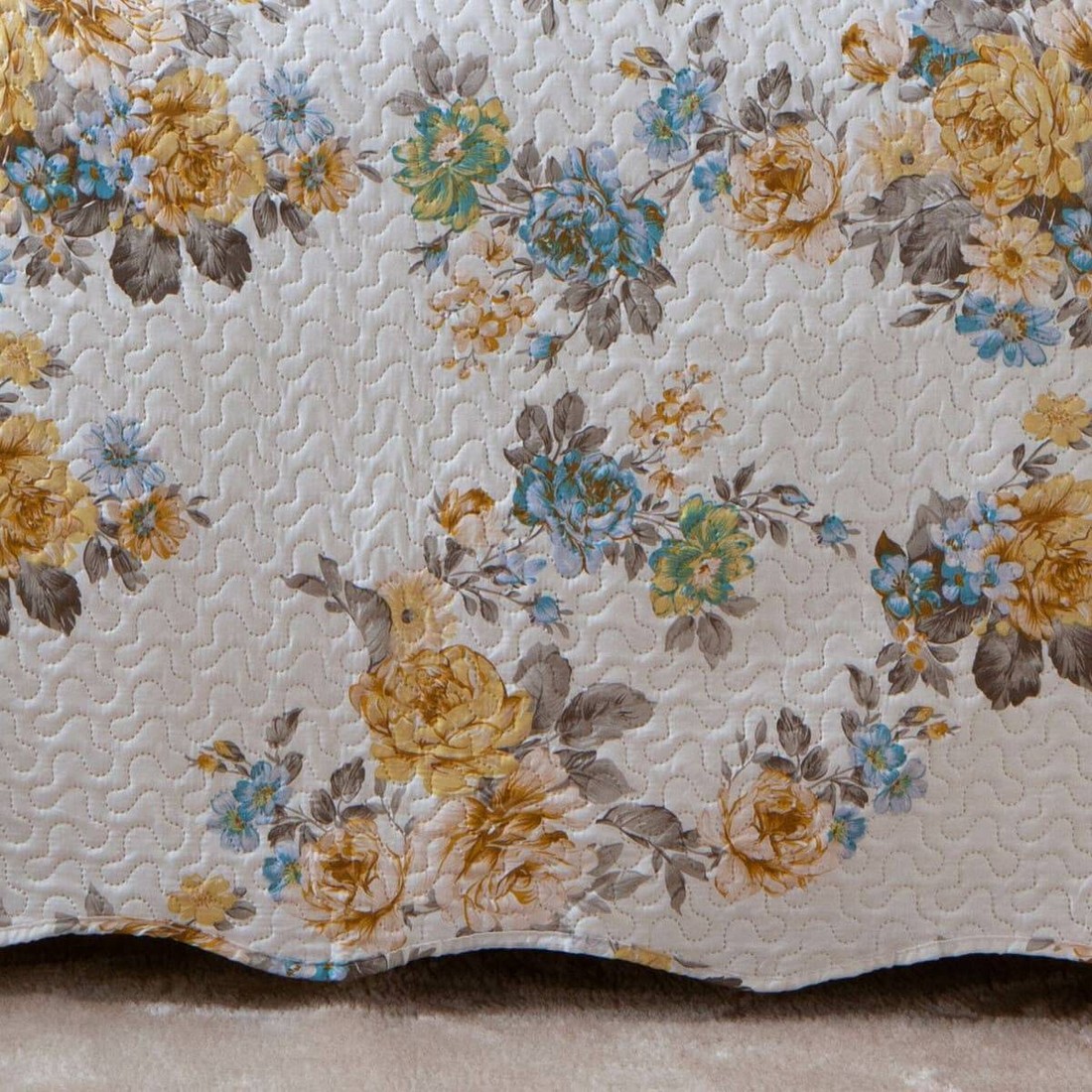 Kit 3 Peças Cobre leito Casal Bouti Microfibra Ultrasonic Estampada + 2 Porta-travesseiros - Mel