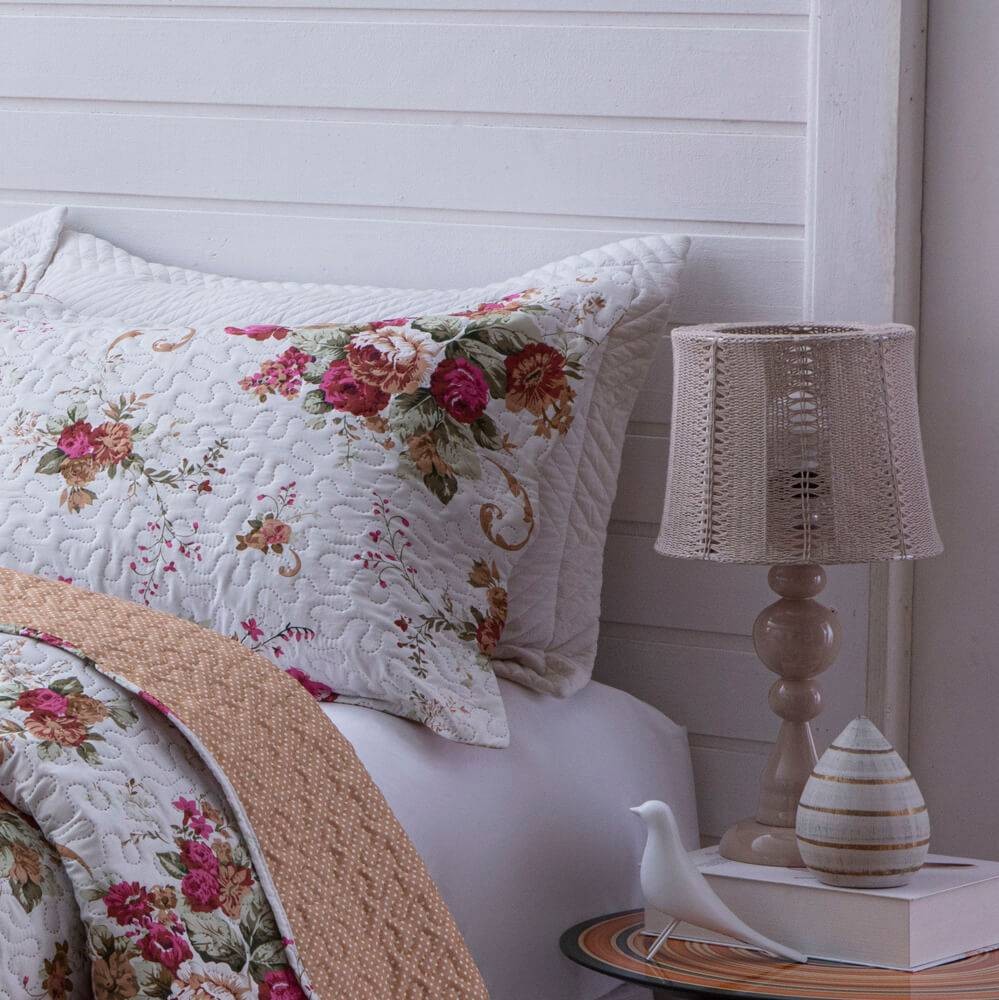 Kit  Cobre-leito Queen Bouti Microfibra Ultrasonic Estampada 2,40 x 2,60 m + 2 Porta-travesseiros - Nadia