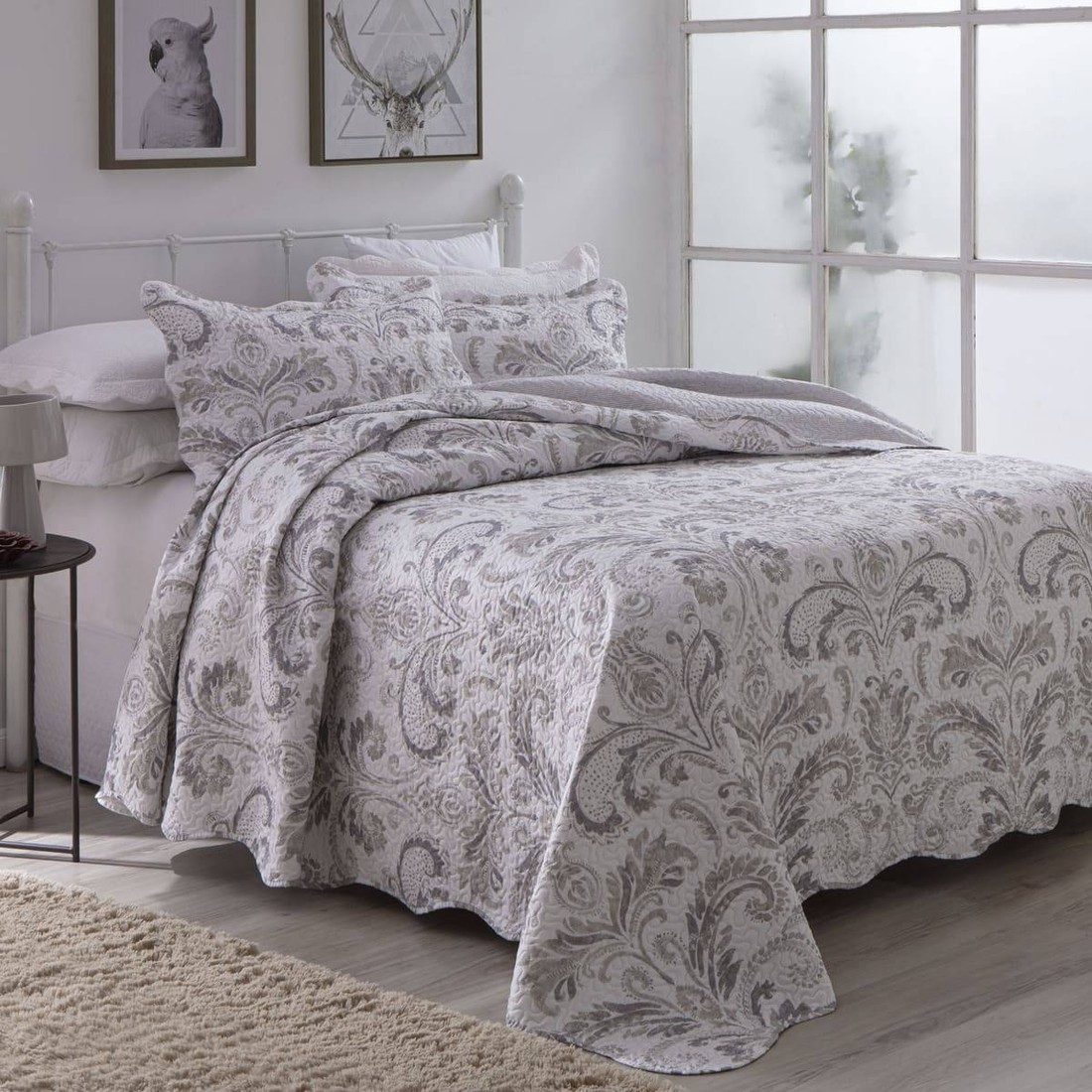 Kit 3 Peças Cobre leito Casal Bouti Microfibra Ultrasonic Estampada + 2 Porta-travesseiros - Cecilia