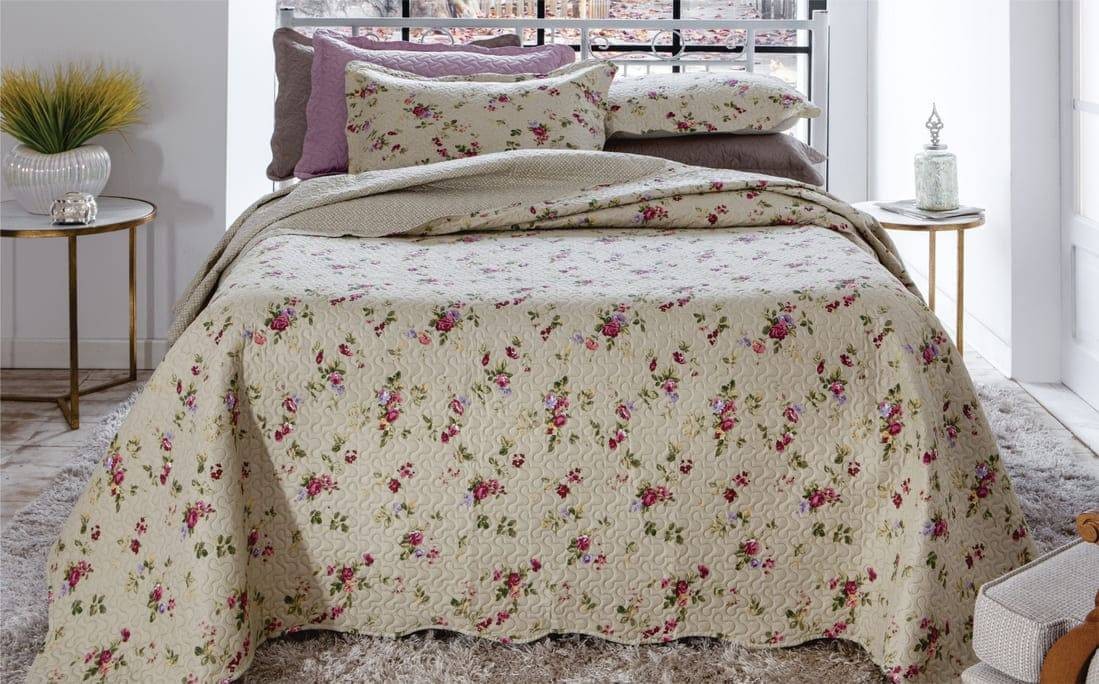 Kit  Cobre-leito King Bouti Microfibra Ultrasonic Estampada 2,60 x 2,80 m + 2 Porta-travesseiros - Berta