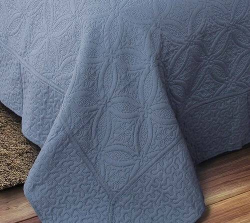 Kit 1 Colcha King Provence Microfibra Matelacê Ultrasonic + 2 Porta-Travesseiros 2,60 x 2,80m - Azul