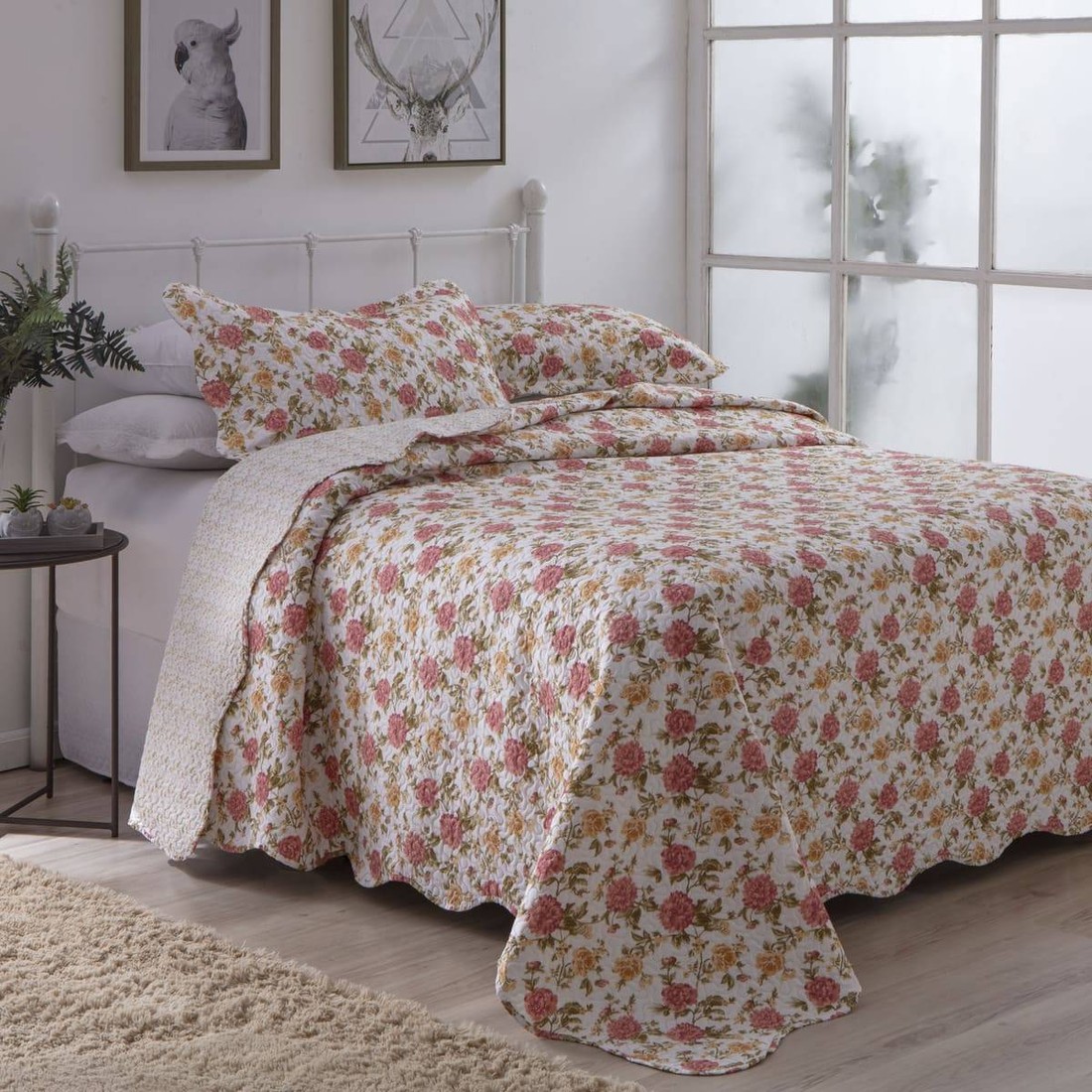 Kit 3 Peças Cobre leito Casal Bouti Microfibra Ultrasonic Estampada + 2 Porta-travesseiros - Ligia