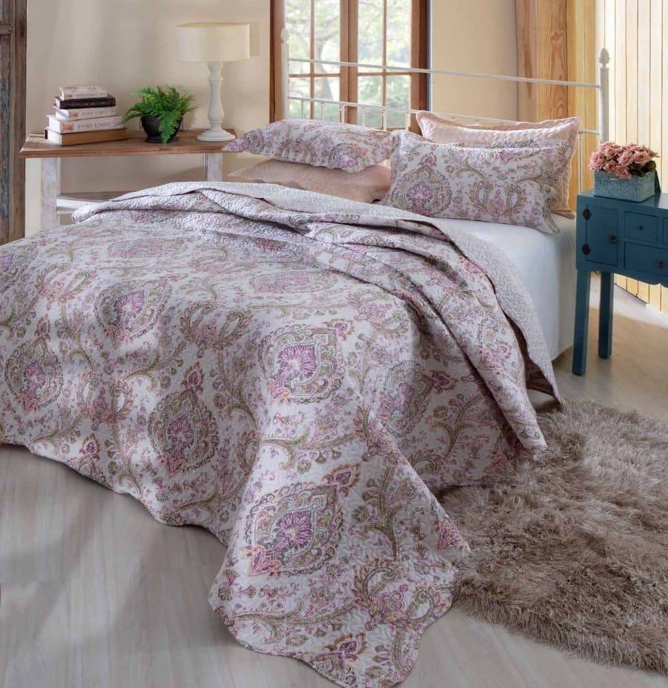 Kit 1 Cobre-leito Queen Bouti Microfibra Ultrasonic Estampada 2,40 x 2,60m + 2 Porta-travesseiros - Manuella