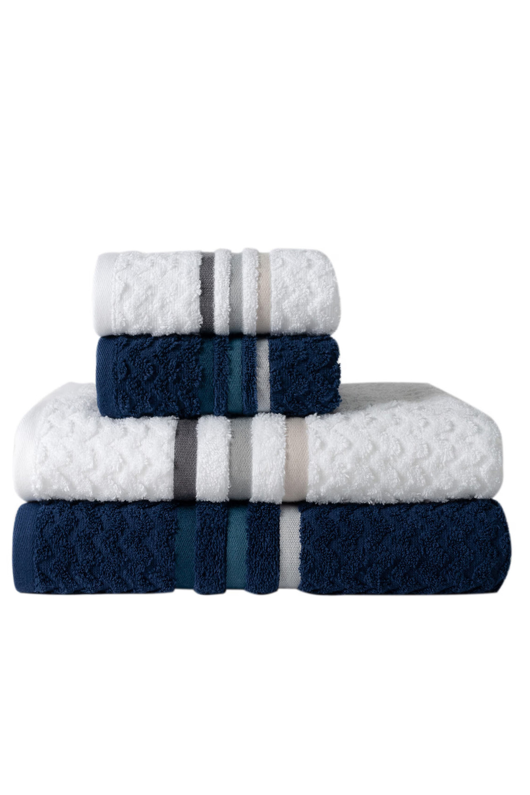 Jogo de Toalha 4 Peças Trento - Branco e Marinho Jogo com Banhão Jogo de Toalha 4 Peças Trento - Branco e Marinho Jogo com Banhão