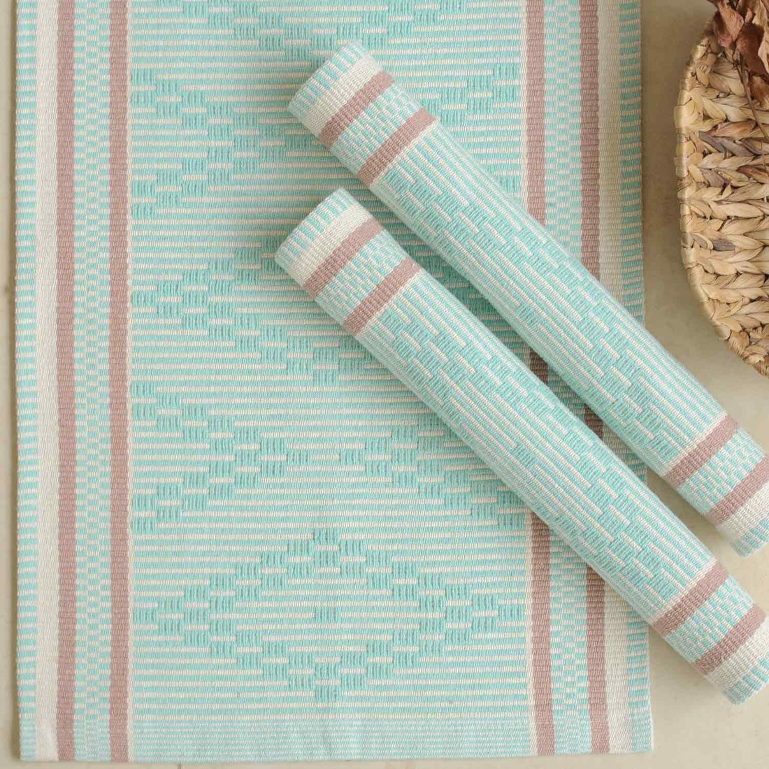 Jogo de Tapete 3 Peças Algodão Zurick Verde Água Jogo de Tapete 3 Peças Algodão Zurick Verde Água