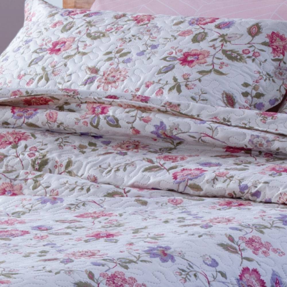 Kit 1 Cobre-leito Solteiro Bouti Microfibra Ultrasonic Estampada 1,80 x 2,20 m + Porta-travesseiros - Tuka