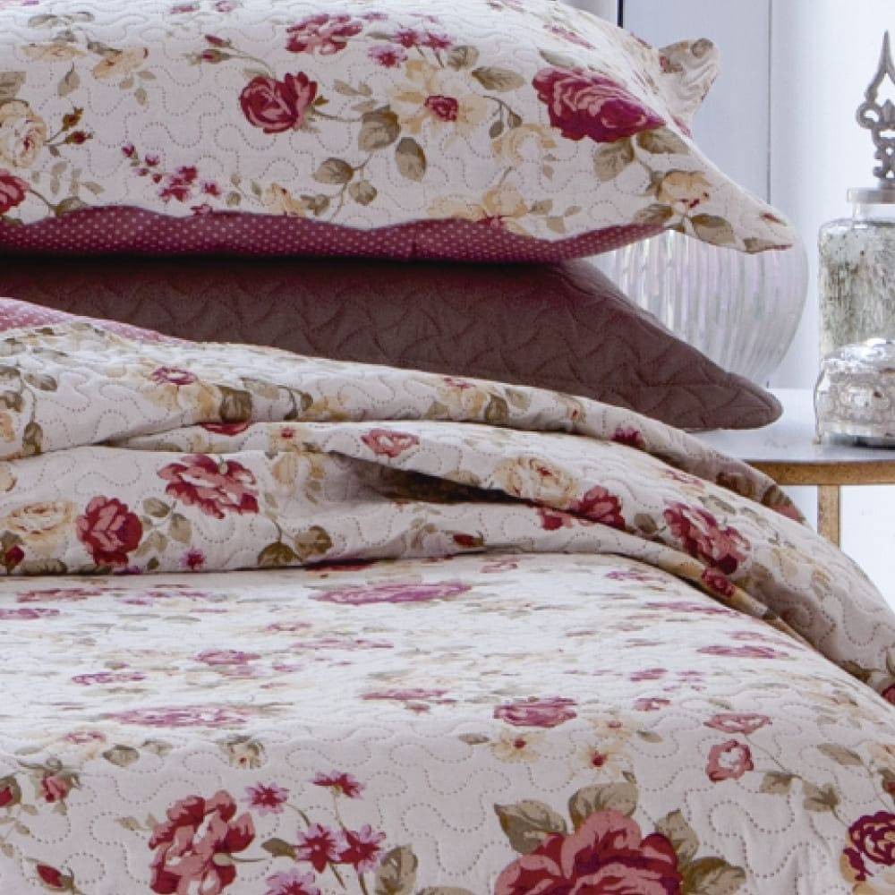 Kit  Cobre-leito Casal Bouti Microfibra Ultrasonic Estampada 2,20 x 2,40 m + 2 Porta-travesseiros - Margaret