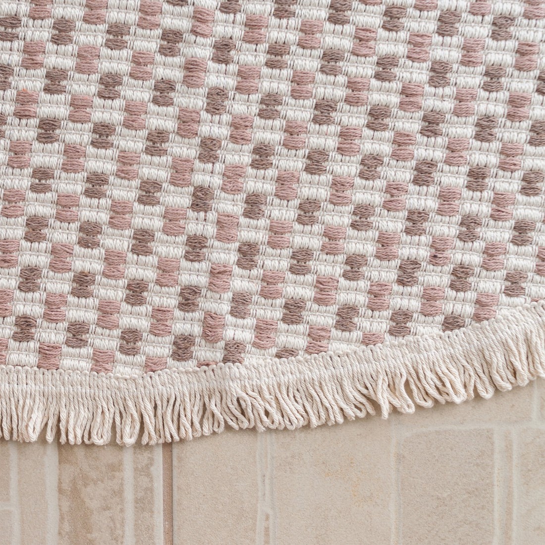 Tapete Redondo para Sala 1,50m de Algodão Contemporâneo Pilão Taupe com Bege Tapete Redondo para Sala 1,50m de Algodão Contemporâneo Pilão Taupe com Bege